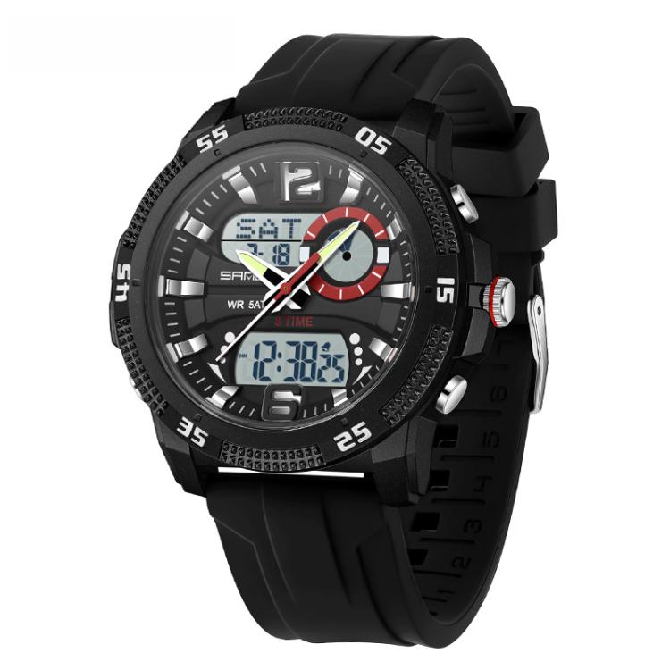 SANDA 3372 Dual Display Chronograph Alarm Clock Electronic Watch Outdoor Waterproof Luminous Sports Watch, Black, Black White, Army Green, Black Blue, Red, Orange