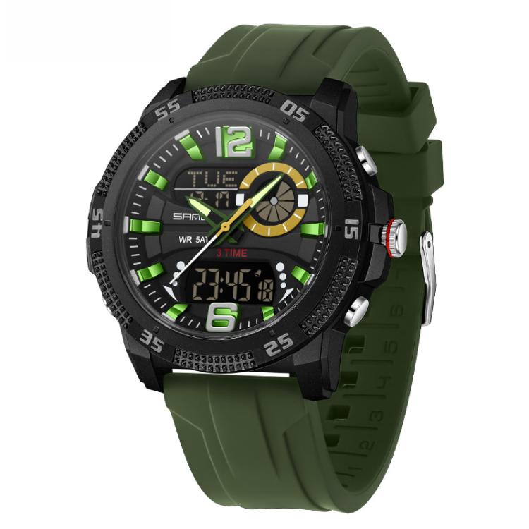 SANDA 3372 Dual Display Chronograph Alarm Clock Electronic Watch Outdoor Waterproof Luminous Sports Watch, Black, Black White, Army Green, Black Blue, Red, Orange