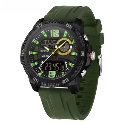 SANDA 3372 Dual Display Chronograph Alarm Clock Electronic Watch Outdoor Waterproof Luminous Sports Watch, Black, Black White, Army Green, Black Blue, Red, Orange