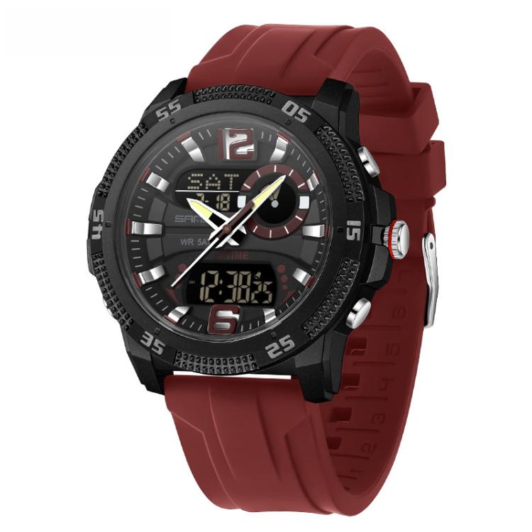 SANDA 3372 Dual Display Chronograph Alarm Clock Electronic Watch Outdoor Waterproof Luminous Sports Watch, Black, Black White, Army Green, Black Blue, Red, Orange