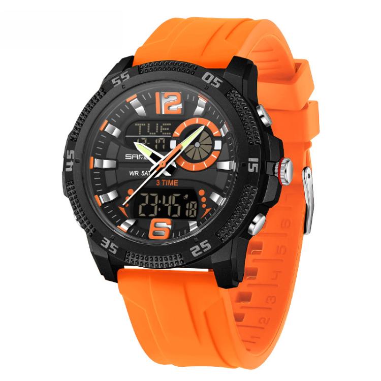 SANDA 3372 Dual Display Chronograph Alarm Clock Electronic Watch Outdoor Waterproof Luminous Sports Watch, Black, Black White, Army Green, Black Blue, Red, Orange