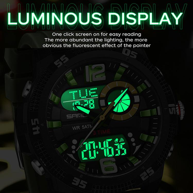 SANDA 3372 Dual Display Chronograph Alarm Clock Electronic Watch Outdoor Waterproof Luminous Sports Watch, Black, Black White, Army Green, Black Blue, Red, Orange