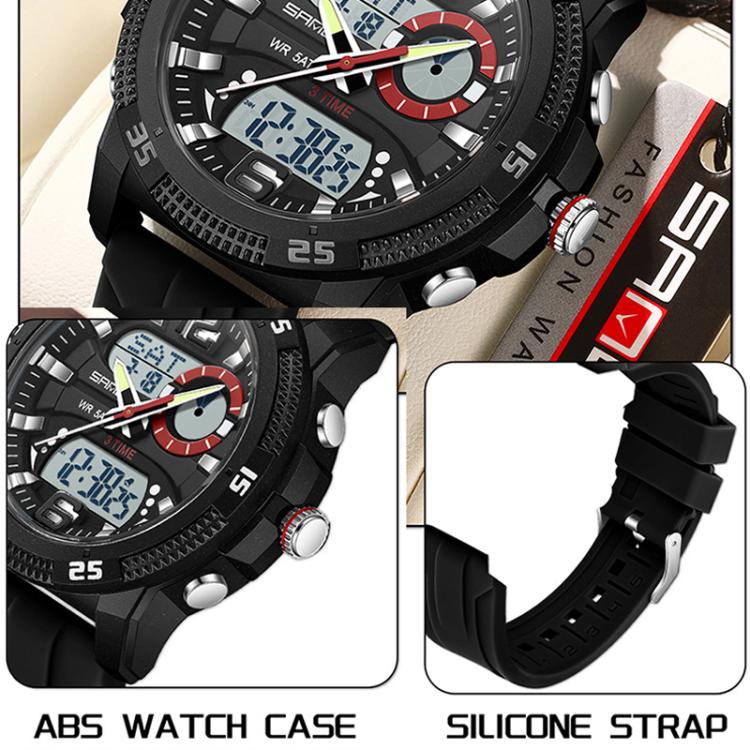 SANDA 3372 Dual Display Chronograph Alarm Clock Electronic Watch Outdoor Waterproof Luminous Sports Watch, Black, Black White, Army Green, Black Blue, Red, Orange