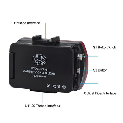 Sea Frogs SL-21 3500 Lumen 40m/130ft Waterproof Video Light For Diving Photo, SL-21