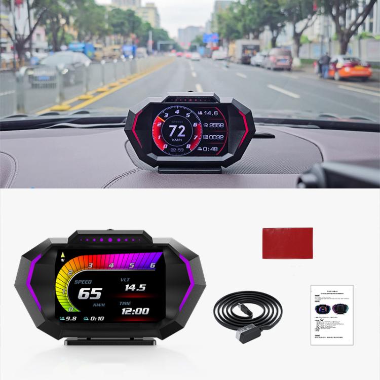 P24 Multifunctional Car HUD Head-up Display OBD+GPS Digital Speedometer Slope Meter, P24