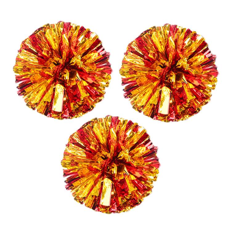 3pcs Cheerleading Pompoms Cheerleader Hand Shake Flower Ball Dance Performance Pompoms, Encrypted Ring Red With Gold, Encrypted Ring Red With Silver, Encrypted Ring Gold With Silver, Matte Large Encrypted Ring Blue Yellow White