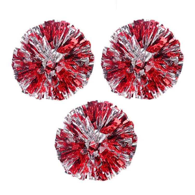 3pcs Cheerleading Pompoms Cheerleader Hand Shake Flower Ball Dance Performance Pompoms, Encrypted Ring Red With Gold, Encrypted Ring Red With Silver, Encrypted Ring Gold With Silver, Matte Large Encrypted Ring Blue Yellow White