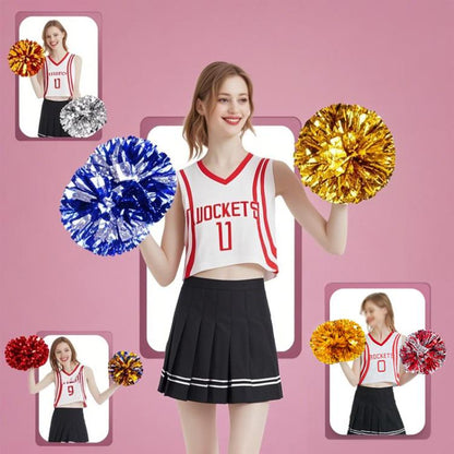 3pcs Cheerleading Pompoms Cheerleader Hand Shake Flower Ball Dance Performance Pompoms, Encrypted Ring Red With Gold, Encrypted Ring Red With Silver, Encrypted Ring Gold With Silver, Matte Large Encrypted Ring Blue Yellow White