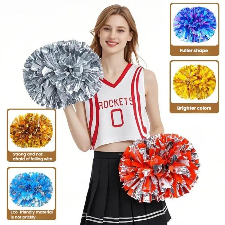 3pcs Cheerleading Pompoms Cheerleader Hand Shake Flower Ball Dance Performance Pompoms, Encrypted Ring Red With Gold, Encrypted Ring Red With Silver, Encrypted Ring Gold With Silver, Matte Large Encrypted Ring Blue Yellow White