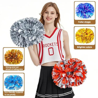 3pcs Cheerleading Pompoms Cheerleader Hand Shake Flower Ball Dance Performance Pompoms, Encrypted Ring Red With Gold, Encrypted Ring Red With Silver, Encrypted Ring Gold With Silver, Matte Large Encrypted Ring Blue Yellow White