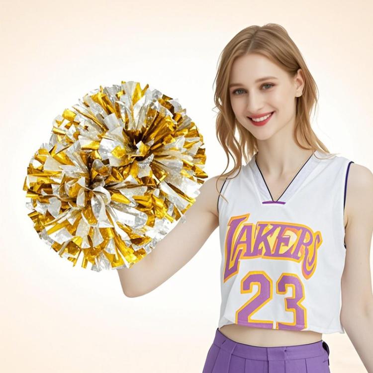 3pcs Cheerleading Pompoms Cheerleader Hand Shake Flower Ball Dance Performance Pompoms, Encrypted Ring Red With Gold, Encrypted Ring Red With Silver, Encrypted Ring Gold With Silver, Matte Large Encrypted Ring Blue Yellow White