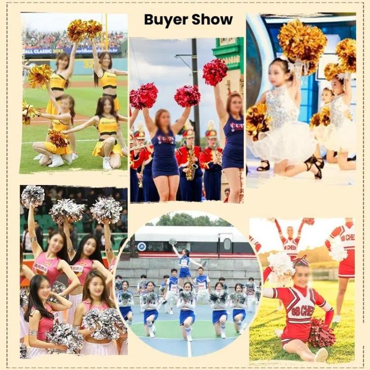3pcs Cheerleading Pompoms Cheerleader Hand Shake Flower Ball Dance Performance Pompoms, Encrypted Ring Red With Gold, Encrypted Ring Red With Silver, Encrypted Ring Gold With Silver, Matte Large Encrypted Ring Blue Yellow White