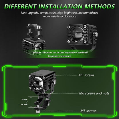 40W Motorcycle Wired Switch Integrated Waterproof Demon Eye Spotlight, Green Light