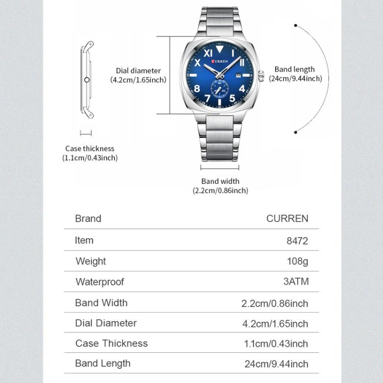 Curren Men Steel Band Calendar Business Quartz Watch