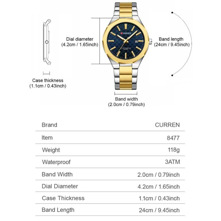 Curren Business Steel Band Calendar Men Quartz Watch