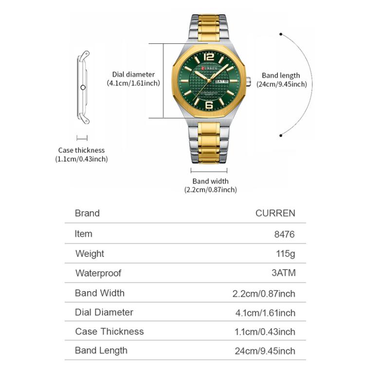 Curren Steel Band Calendar Men'S Business Quartz Watch