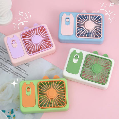 Cute Cartoon Kitten Camera Handheld Large Wind Rechargeable Fan With Stand Desktop Fan