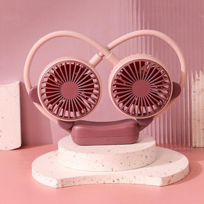 Outdoor Folding Mini Neck Fan Portable USB Rechargeable Summer Gift Fan, Bear Green, Bear Pink Purple, Bear Gray White