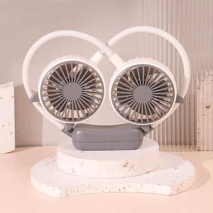 Outdoor Folding Mini Neck Fan Portable USB Rechargeable Summer Gift Fan, Bear Green, Bear Pink Purple, Bear Gray White, Devil Gray White, Devil Pink Purple, Devil Green, Cat Ears Green, Cat Ears Gray White, Cat Ears Pink Purple, Deer Green