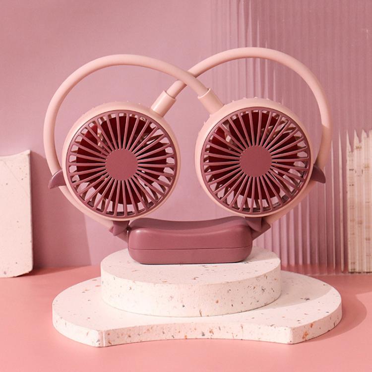 Outdoor Folding Mini Neck Fan Portable USB Rechargeable Summer Gift Fan, Bear Green, Bear Pink Purple, Bear Gray White, Devil Gray White, Devil Pink Purple, Devil Green, Cat Ears Green, Cat Ears Gray White, Cat Ears Pink Purple, Deer Green