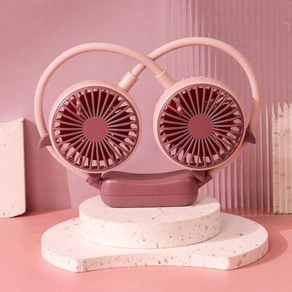 Outdoor Folding Mini Neck Fan Portable USB Rechargeable Summer Gift Fan, Bear Green, Bear Pink Purple, Bear Gray White, Devil Gray White, Devil Pink Purple, Devil Green, Cat Ears Green, Cat Ears Gray White, Cat Ears Pink Purple, Deer Green