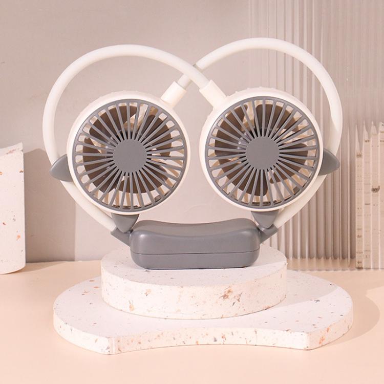 Outdoor Folding Mini Neck Fan Portable USB Rechargeable Summer Gift Fan, Bear Green, Bear Pink Purple, Bear Gray White, Devil Gray White, Devil Pink Purple, Devil Green, Cat Ears Green, Cat Ears Gray White, Cat Ears Pink Purple, Deer Green