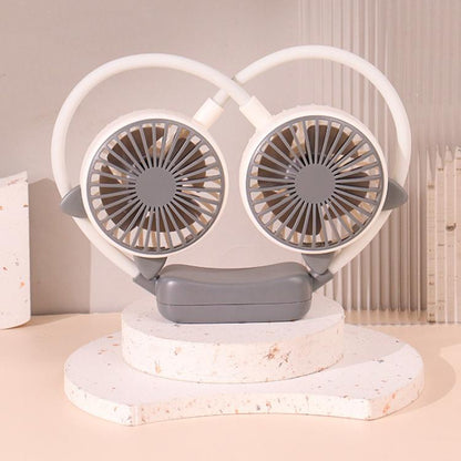 Outdoor Folding Mini Neck Fan Portable USB Rechargeable Summer Gift Fan, Bear Green, Bear Pink Purple, Bear Gray White, Devil Gray White, Devil Pink Purple, Devil Green, Cat Ears Green, Cat Ears Gray White, Cat Ears Pink Purple, Deer Green