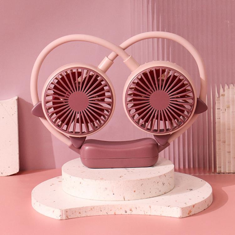 Outdoor Folding Mini Neck Fan Portable USB Rechargeable Summer Gift Fan, Bear Green, Bear Pink Purple, Bear Gray White, Devil Gray White, Devil Pink Purple, Devil Green, Cat Ears Green, Cat Ears Gray White, Cat Ears Pink Purple, Deer Green