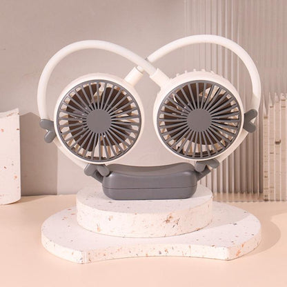 Outdoor Folding Mini Neck Fan Portable USB Rechargeable Summer Gift Fan, Bear Green, Bear Pink Purple, Bear Gray White, Devil Gray White, Devil Pink Purple, Devil Green, Cat Ears Green, Cat Ears Gray White, Cat Ears Pink Purple, Deer Green