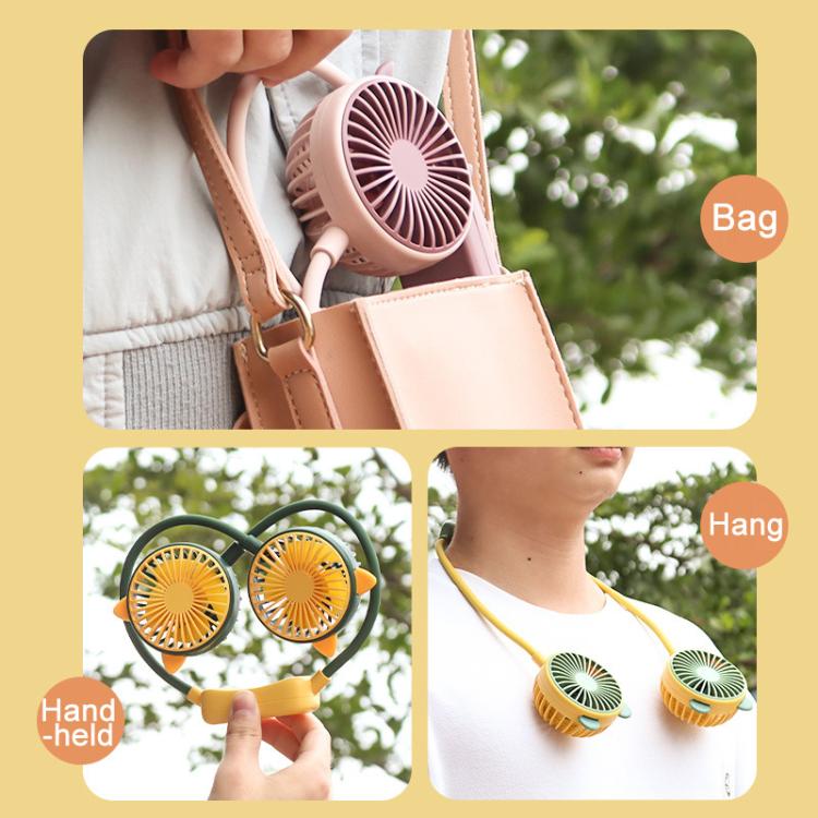 Outdoor Folding Mini Neck Fan Portable USB Rechargeable Summer Gift Fan, Bear Green, Bear Pink Purple, Bear Gray White