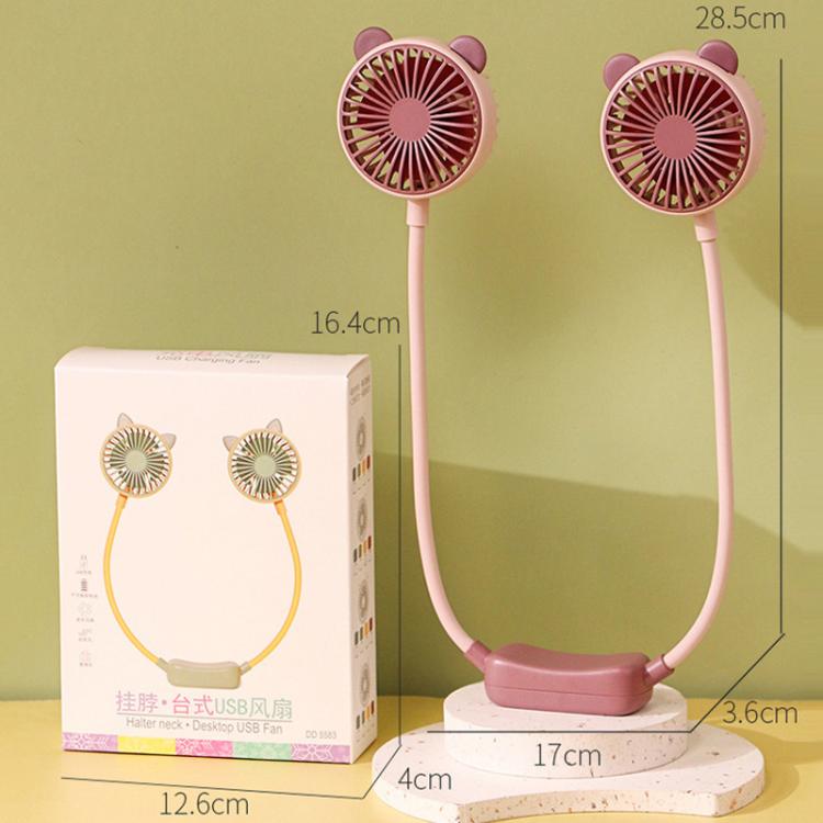 Outdoor Folding Mini Neck Fan Portable USB Rechargeable Summer Gift Fan, Bear Green, Bear Pink Purple, Bear Gray White