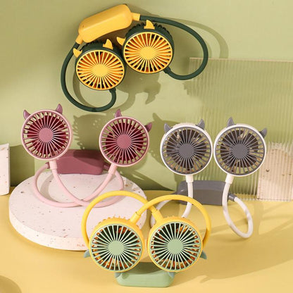 Outdoor Folding Mini Neck Fan Portable USB Rechargeable Summer Gift Fan, Bear Green, Bear Pink Purple, Bear Gray White