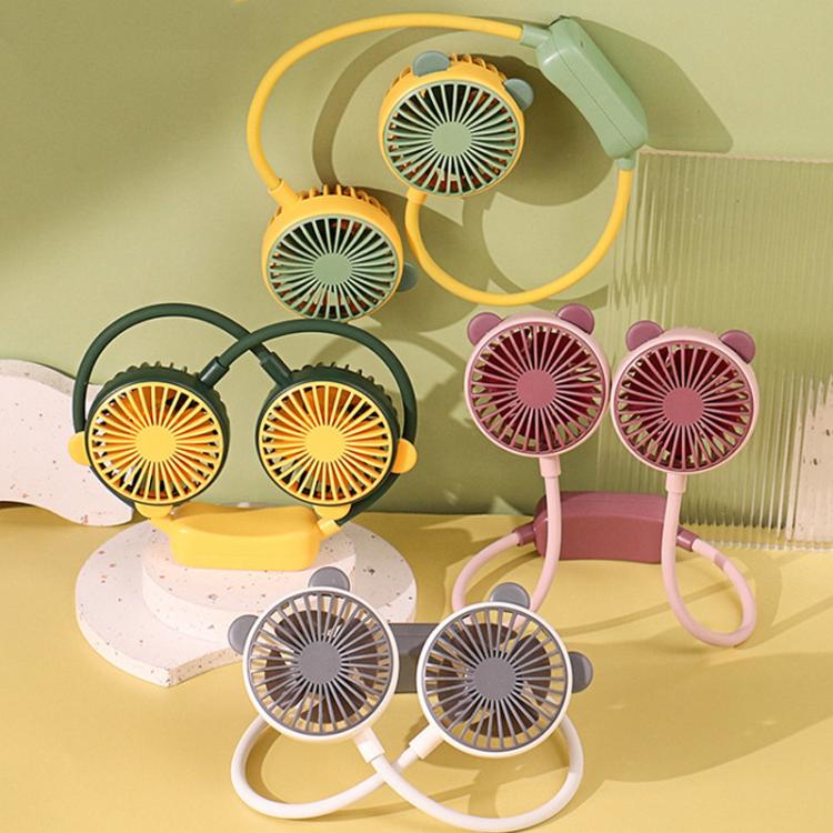 Outdoor Folding Mini Neck Fan Portable USB Rechargeable Summer Gift Fan, Bear Green, Bear Pink Purple, Bear Gray White