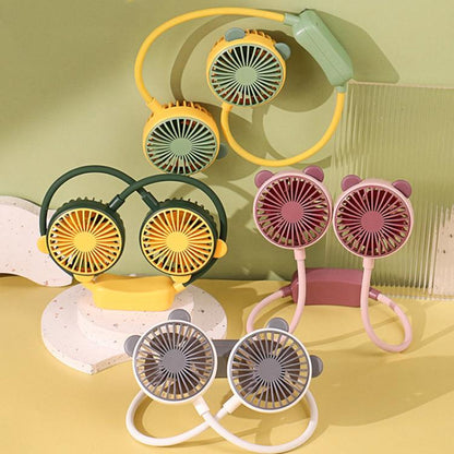 Outdoor Folding Mini Neck Fan Portable USB Rechargeable Summer Gift Fan, Bear Green, Bear Pink Purple, Bear Gray White