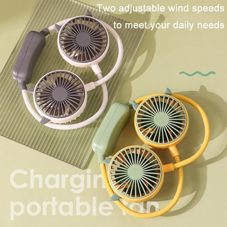 Outdoor Folding Mini Neck Fan Portable USB Rechargeable Summer Gift Fan, Bear Green, Bear Pink Purple, Bear Gray White