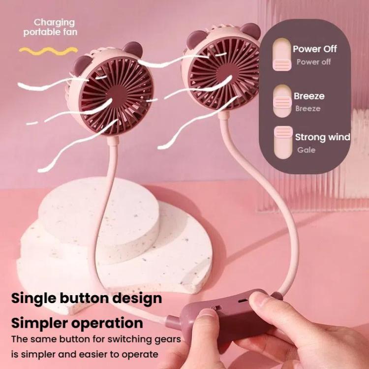 Outdoor Folding Mini Neck Fan Portable USB Rechargeable Summer Gift Fan, Bear Green, Bear Pink Purple, Bear Gray White