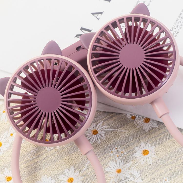 Outdoor Folding Mini Neck Fan Portable USB Rechargeable Summer Gift Fan, Bear Green, Bear Pink Purple, Bear Gray White