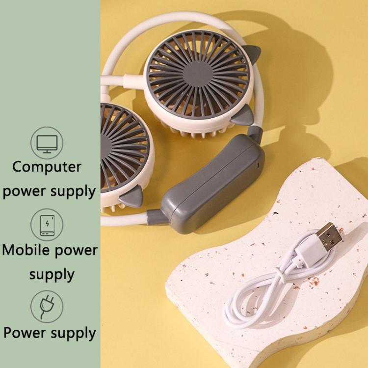 Outdoor Folding Mini Neck Fan Portable USB Rechargeable Summer Gift Fan, Bear Green, Bear Pink Purple, Bear Gray White