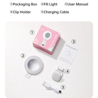 Clip-On Selfie Ring Light with Mirror Rechargeable Portable Makeup Light 3 Adjustable Color Temperatures