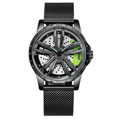 BINBOND D001 3D Hollow Motorcycle Rotating Wheel Watch, Black Steel-Red, Black Steel-Green, White Steel-Red, White Steel-Green, Black Net-Black Steel-Red, Black Net-Black Steel-Green, White Net-White Steel-Red, White Net-White Steel-Green...