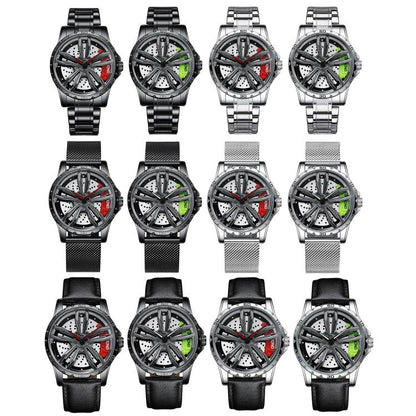BINBOND D001 3D Hollow Motorcycle Rotating Wheel Watch, Black Steel-Red, Black Steel-Green, White Steel-Red, White Steel-Green, Black Net-Black Steel-Red, Black Net-Black Steel-Green, White Net-White Steel-Red, White Net-White Steel-Green...
