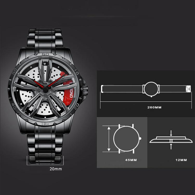 BINBOND D001 3D Hollow Motorcycle Rotating Wheel Watch, Black Steel-Red, Black Steel-Green, White Steel-Red, White Steel-Green, Black Net-Black Steel-Red, Black Net-Black Steel-Green, White Net-White Steel-Red, White Net-White Steel-Green...