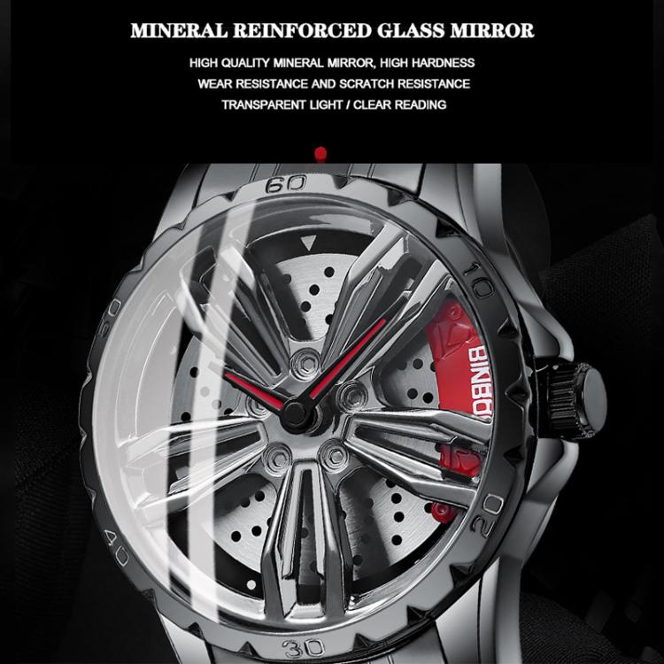 BINBOND D001 3D Hollow Motorcycle Rotating Wheel Watch, Black Steel-Red, Black Steel-Green, White Steel-Red, White Steel-Green, Black Net-Black Steel-Red, Black Net-Black Steel-Green, White Net-White Steel-Red, White Net-White Steel-Green...