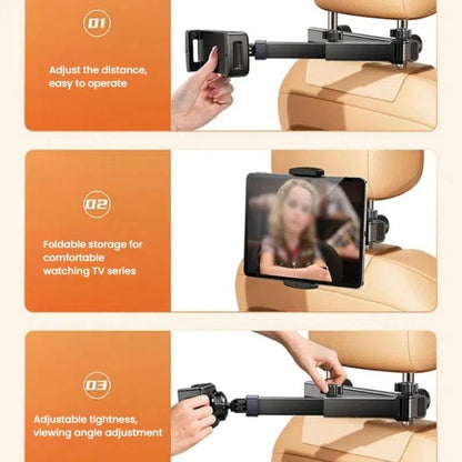 Telescopic Car Rear Pillow Phone Tablet Holder 2-Section Folding Headrest Bracket, 2-Section Plastic, 2-Section Iron
