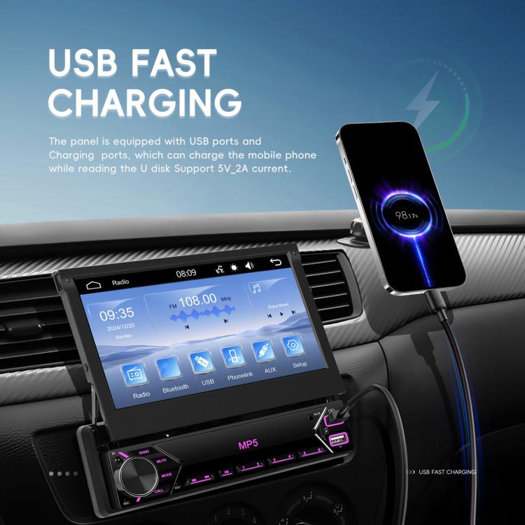 7 inch Universal Manual Retractable Screen Car MP5 Player Car Center Control All-in-One Wired Carplay, Standard, Standard+12 Light Camera