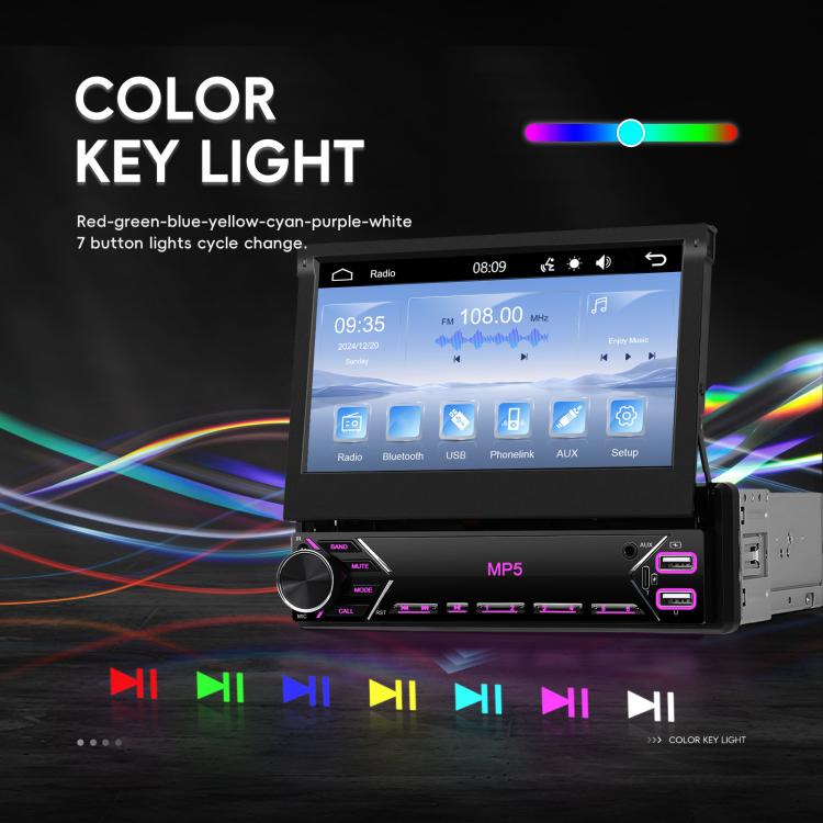 7 inch Universal Manual Retractable Screen Car MP5 Player Car Center Control All-in-One Wired Carplay, Standard, Standard+12 Light Camera