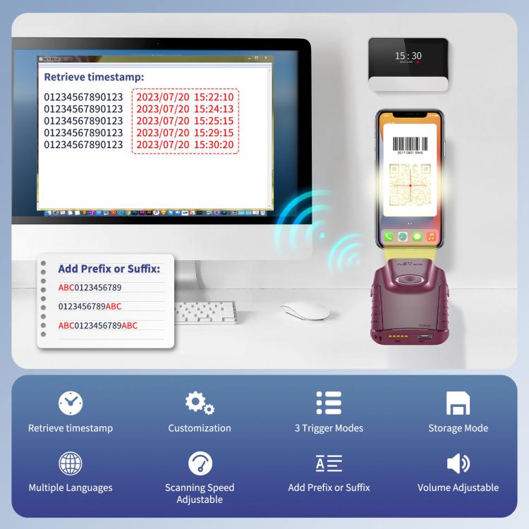 Cell Phone Back Clip Portable 1/2 Code Wireless Bluetooth Scanner, E900, E950