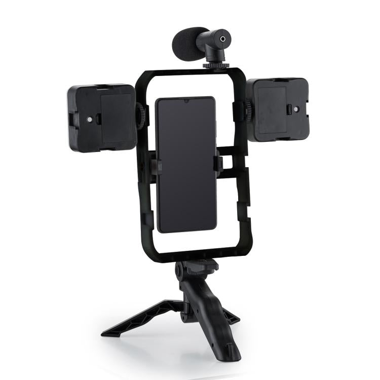 Smartphone Cage Stabilizer with Microphone & LED Fill Light - Anti-Shake Handheld Gimbal for Vlogging, AY-49B