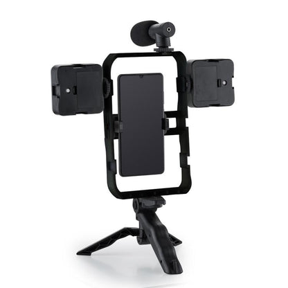 Smartphone Cage Stabilizer with Microphone & LED Fill Light - Anti-Shake Handheld Gimbal for Vlogging, AY-49B