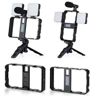 Smartphone Cage Stabilizer with Microphone & LED Fill Light - Anti-Shake Handheld Gimbal for Vlogging, AY-49B